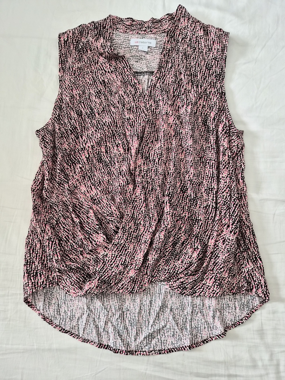 Liz Claiborne Pink and Black Sleeveless Wrap-Style Blouse